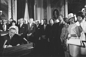 LBJ singing the Voting Rights Act of 1965